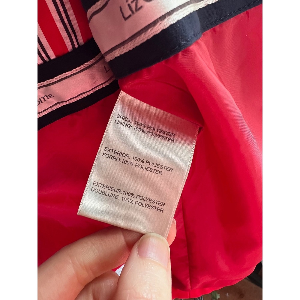 Liz Claiborne Red Hooded Anorak Jacket Navy Trim Nautical Medium Petite MP - Picture 7 of 7
